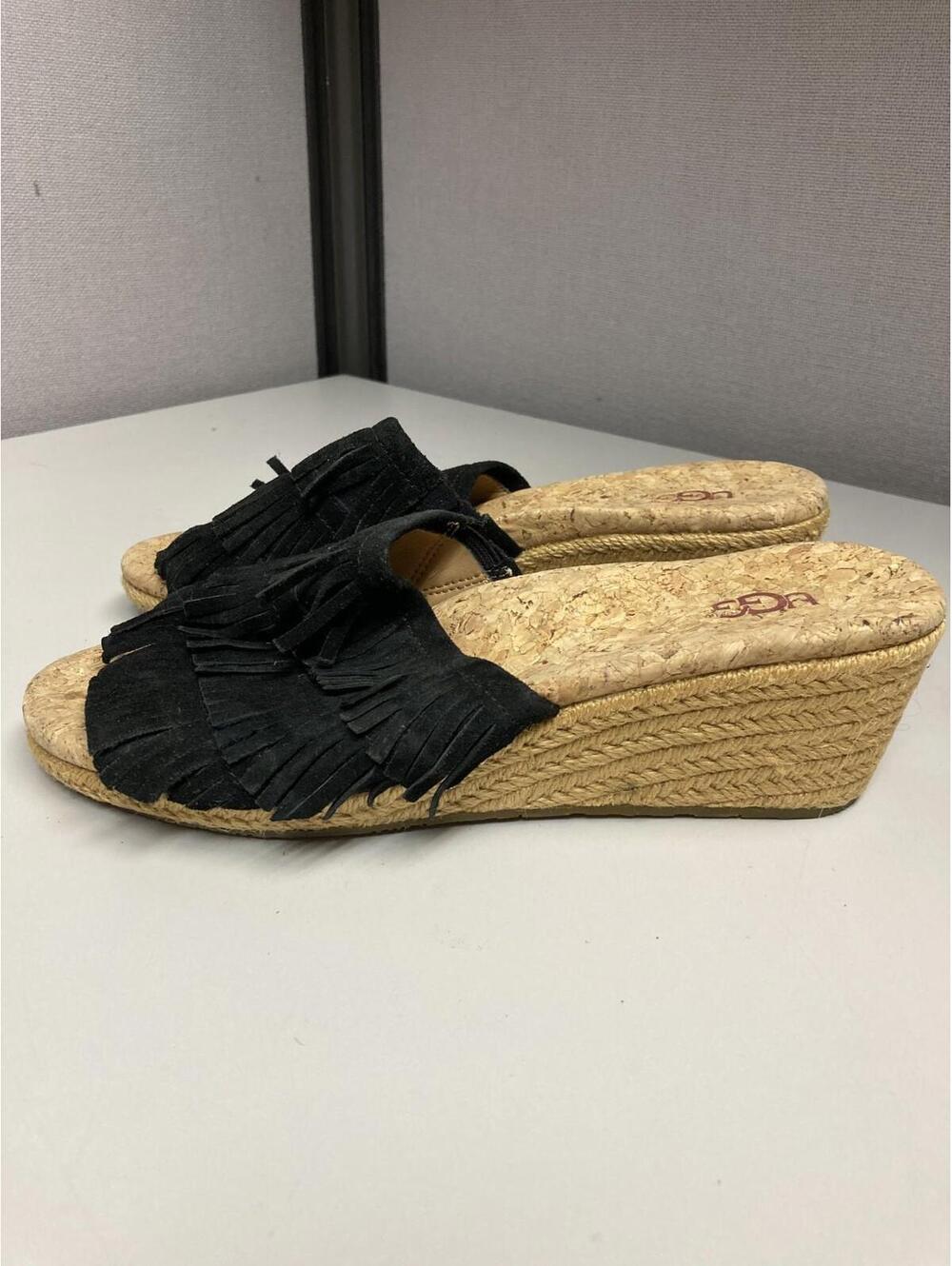 UGG Women's Black Tassel Espadrille Wedge Size 7 New